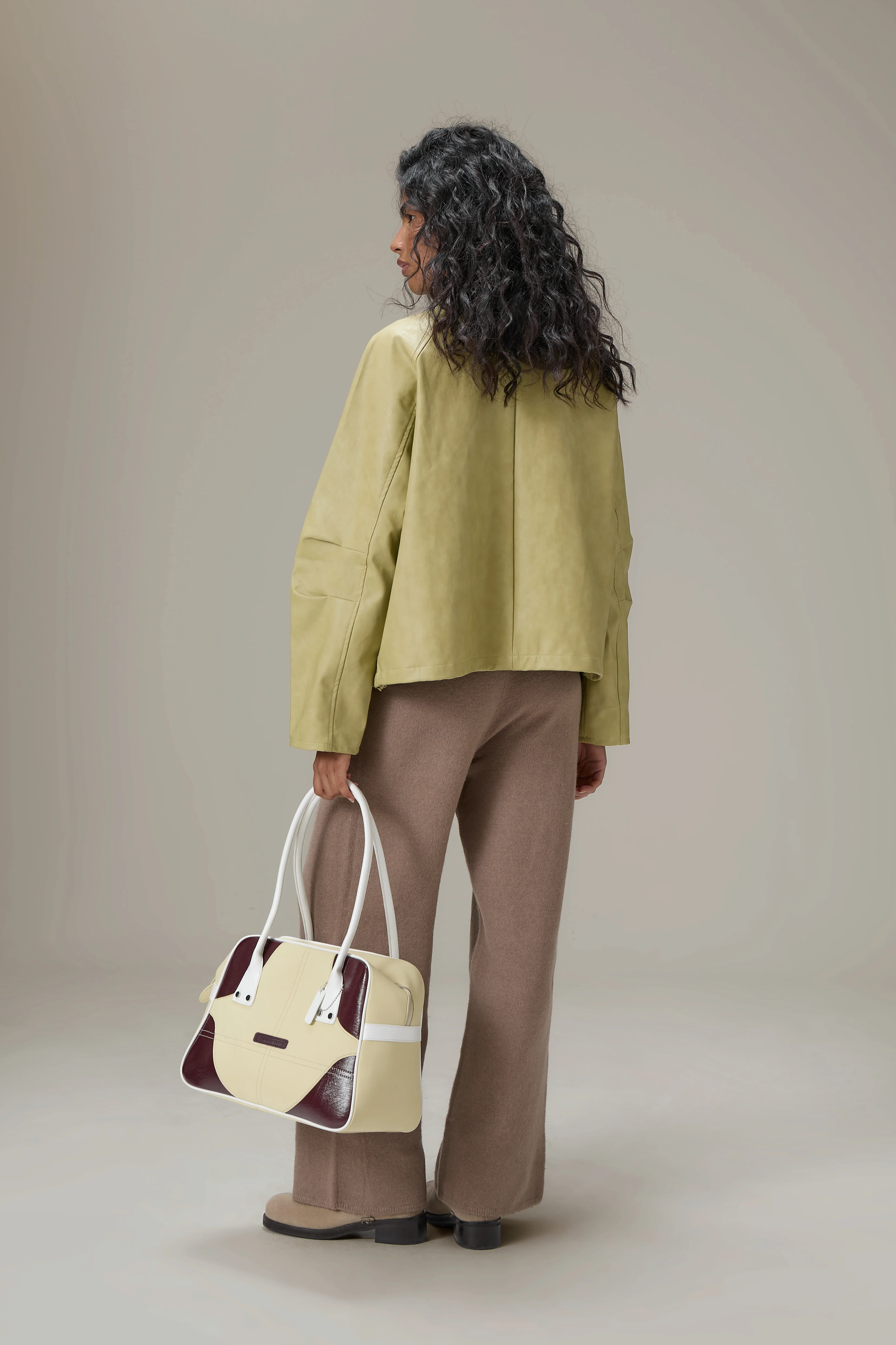 Bramley Faux Leather Jacket in Apple Green - Image 3