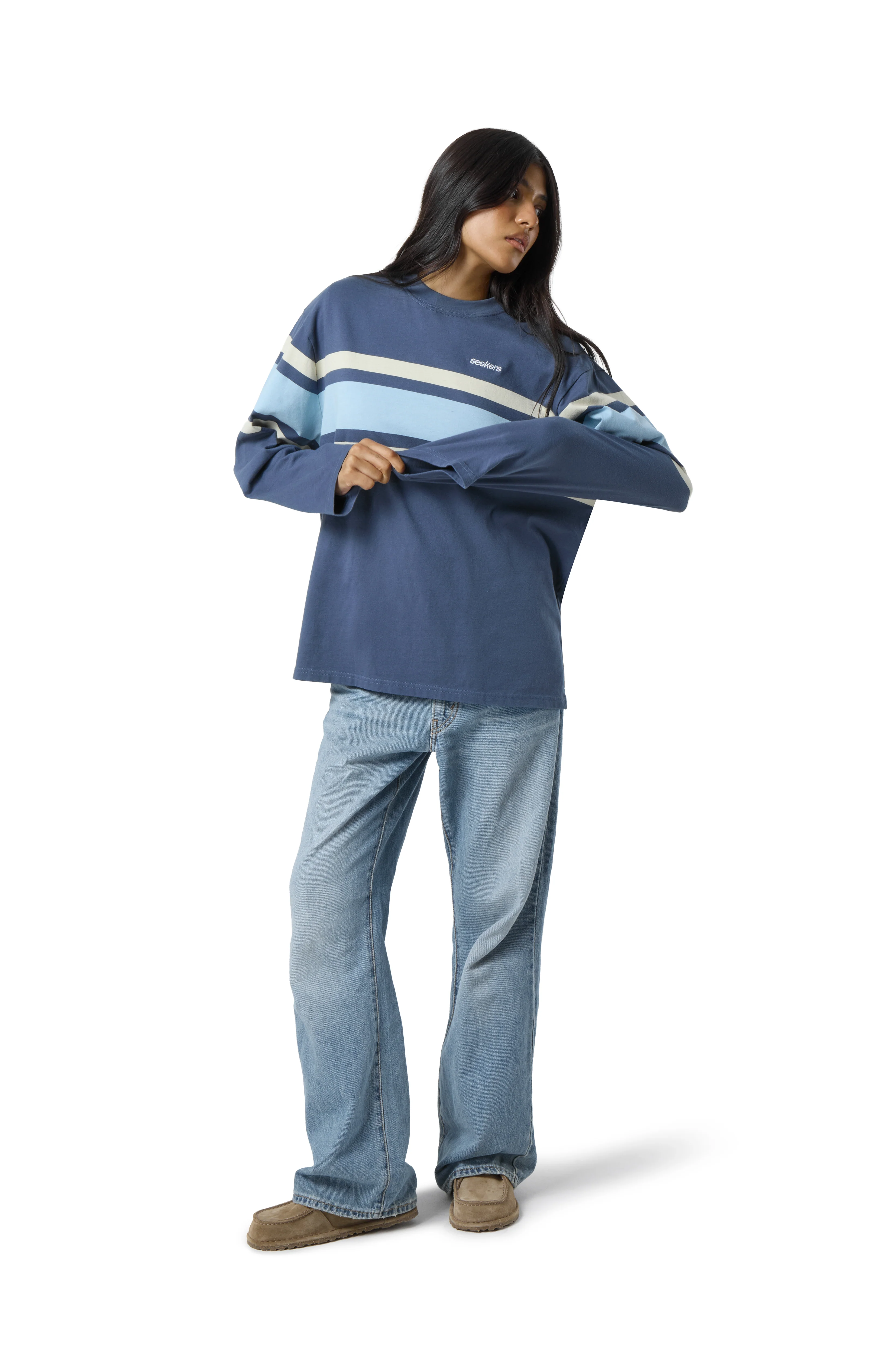 Boardwalk Long Sleeve Tee in Mid Blue - Image 6