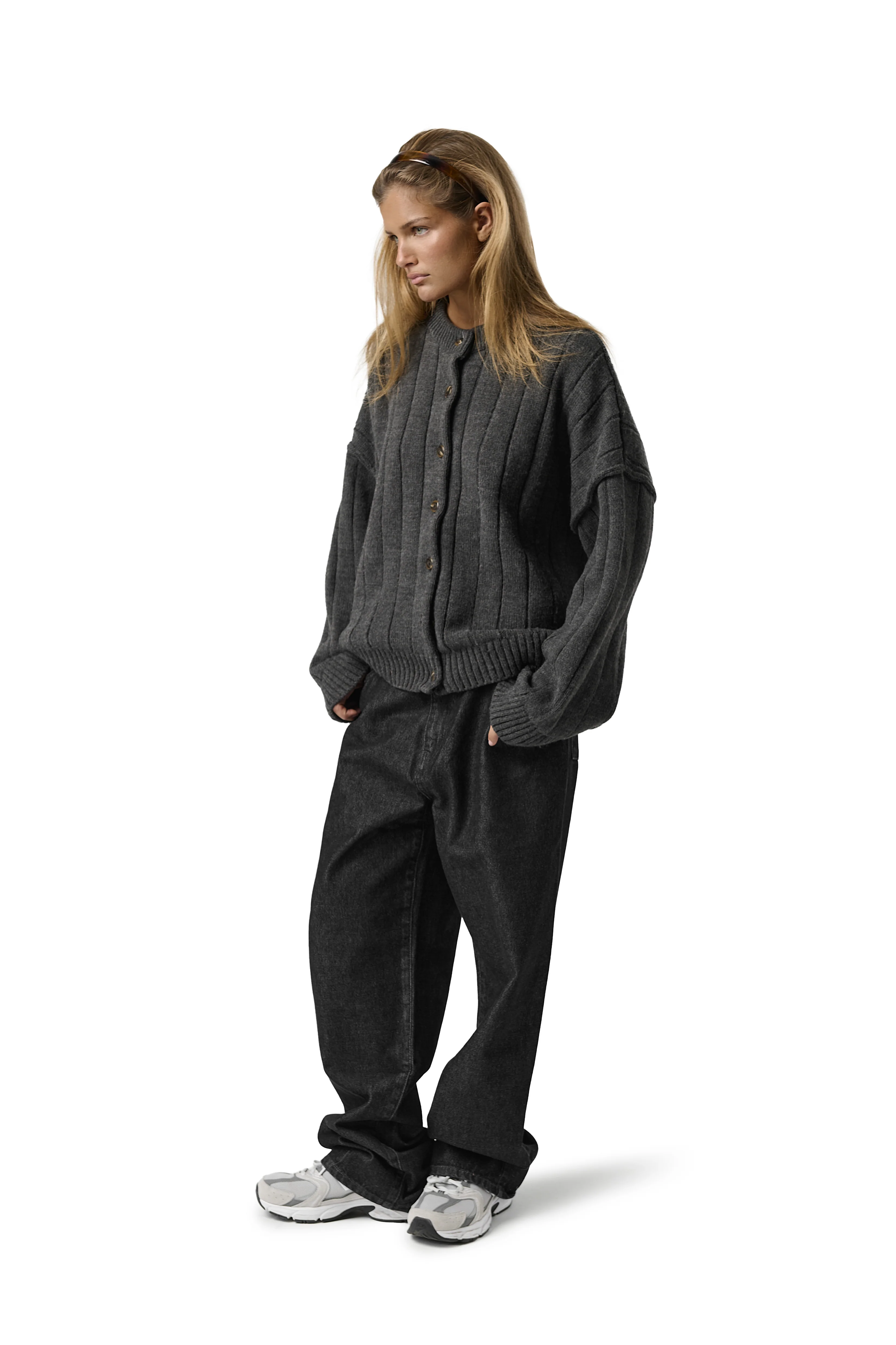 Bryant Button Cardigan in Charcoal - Image 9