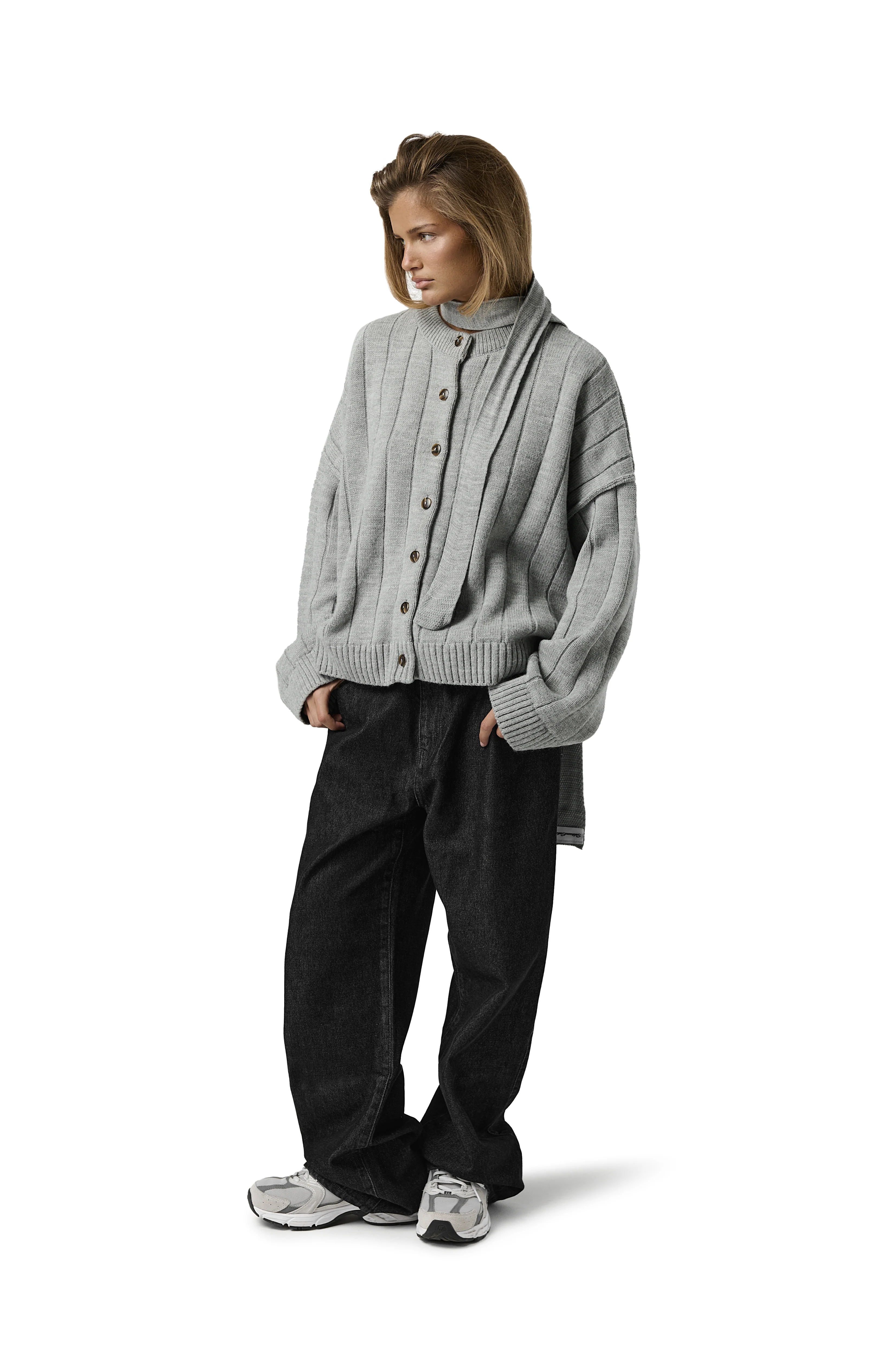 Bryant Button Cardigan in Light Grey - Image 4