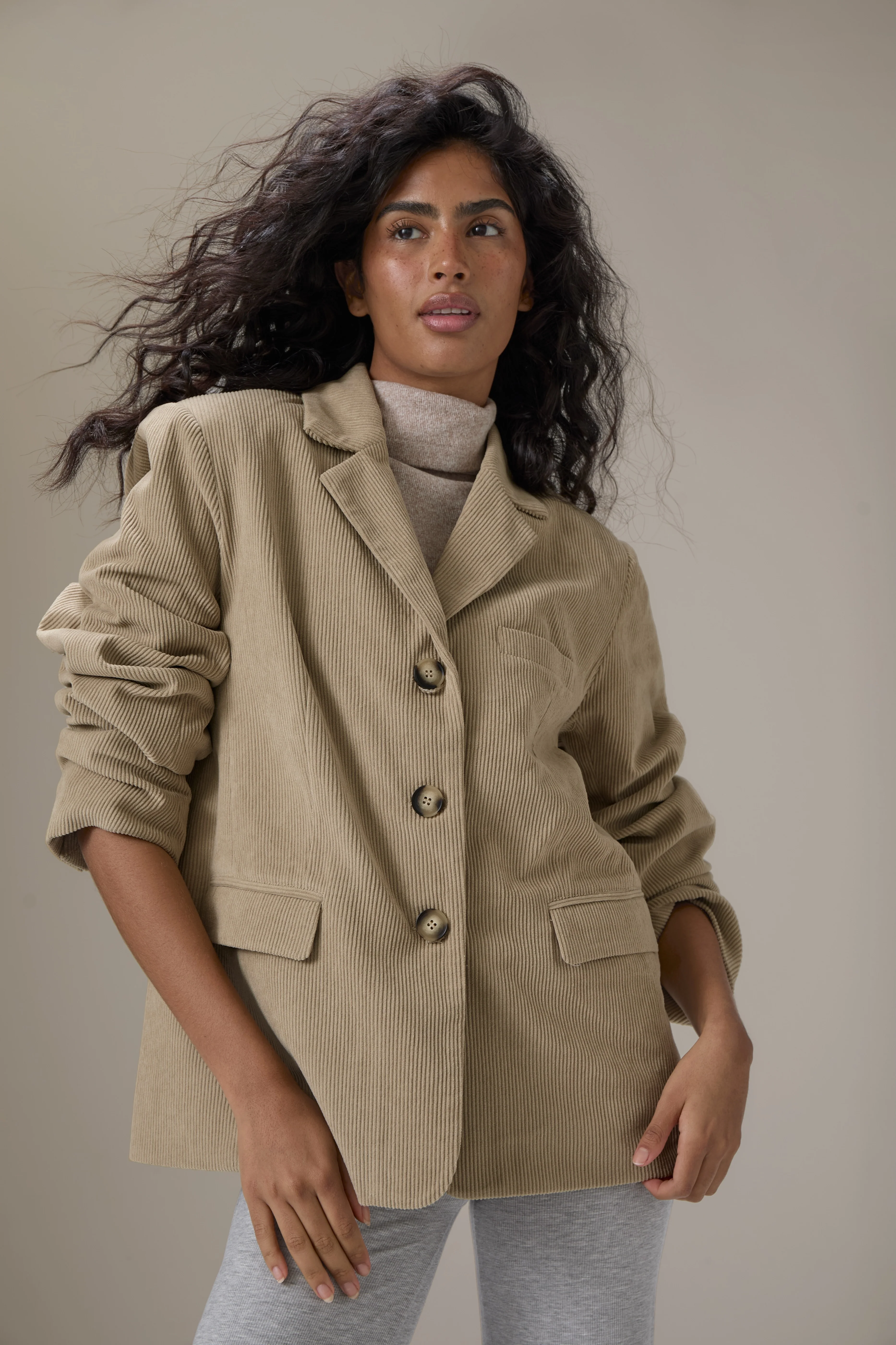 Malt Oversized Cord Blazer in Classic Beige - Image 6