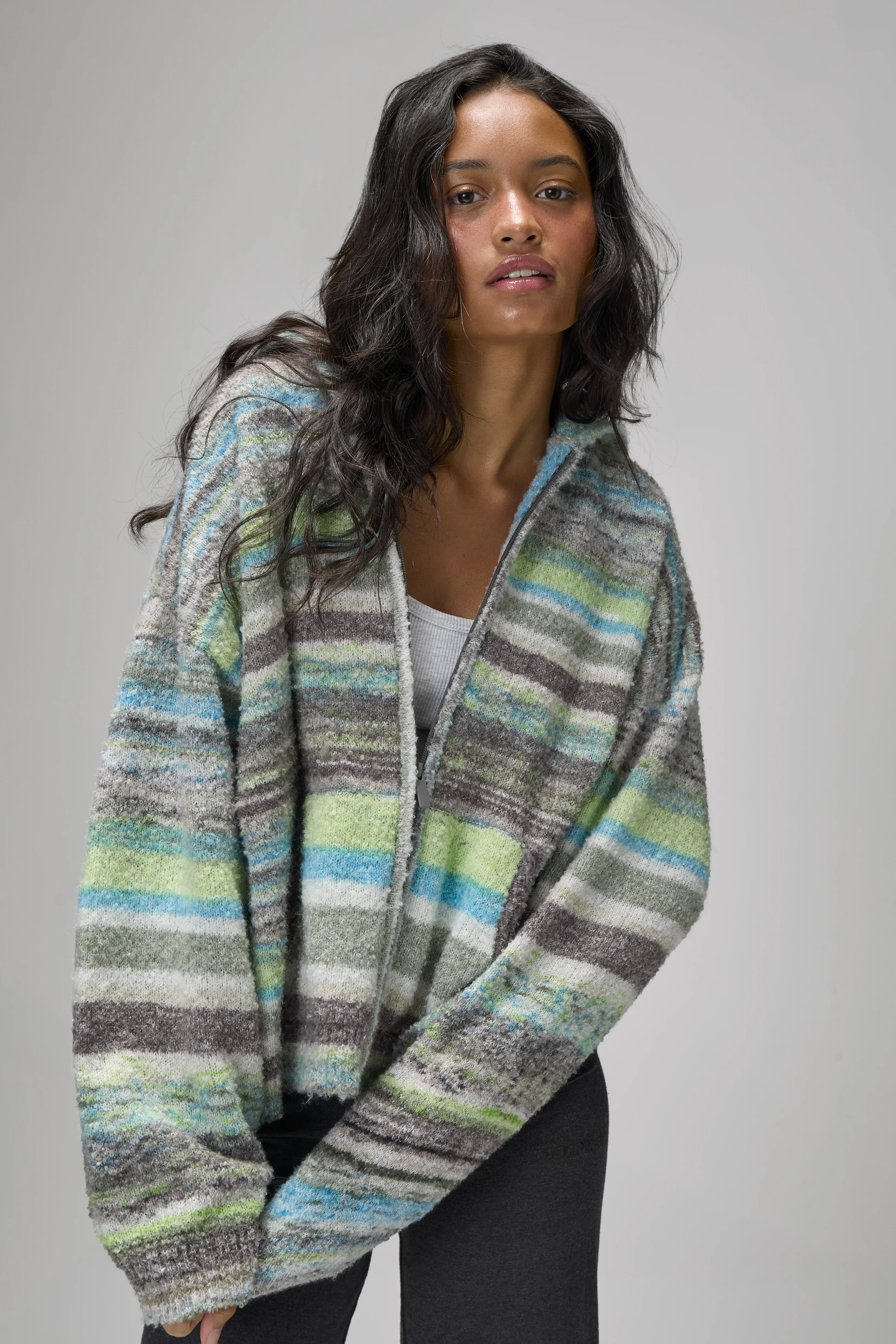 Emmett Knit Zip Up Hoodie in Lime - Image 5